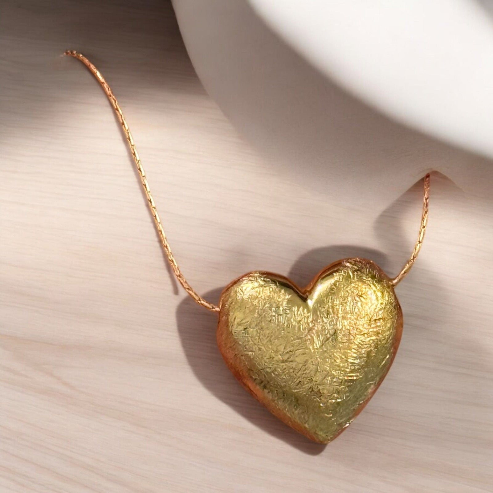 24Kt Gold Plated 22mm Brushed Finish Puffy Heart Charms, Gold Heart Charms with 2mm Horizontal Hole, 2 pcs in a pack