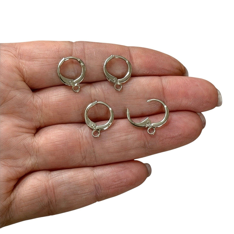 12mm Rhodium Plated Huggie Hoop Earrings,Delicate Huggie Earrings, Leverback Earrings