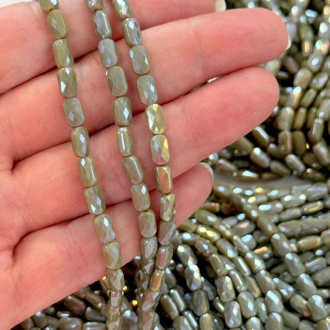 Faceted Baguette Crystal Glass Beads – Warm Taupe AB, 7x4.5x3.5mm, Approx. 78–80 Beads, 54.5cm / 21.5" Strand