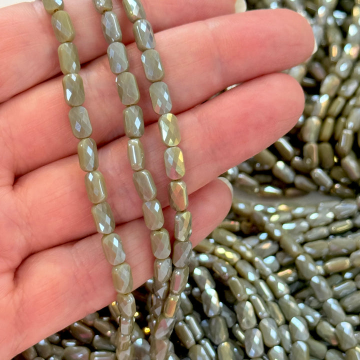 Faceted Baguette Crystal Glass Beads – Warm Taupe AB, 7x4.5x3.5mm, Approx. 78–80 Beads, 54.5cm / 21.5" Strand