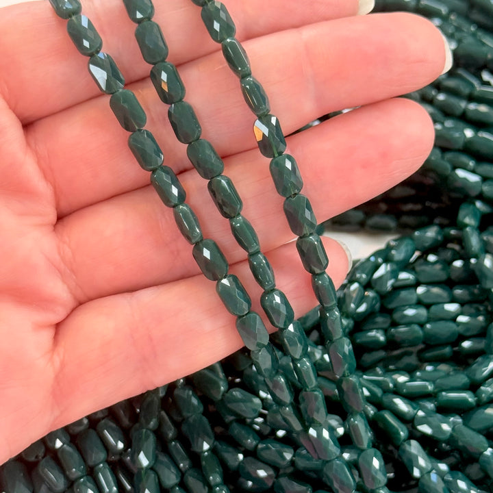 Faceted Baguette Crystal Glass Beads – Deep Forest Green, 7x4.5x3.5mm, Approx. 78–80 Beads, 54.5cm / 21.5" Strand