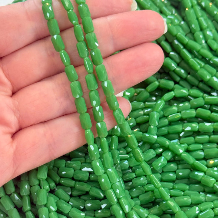 Faceted Baguette Crystal Glass Beads – Apple Green, 7x4.5x3.5mm, Approx. 78–80 Beads, 54.5cm / 21.5" Strand