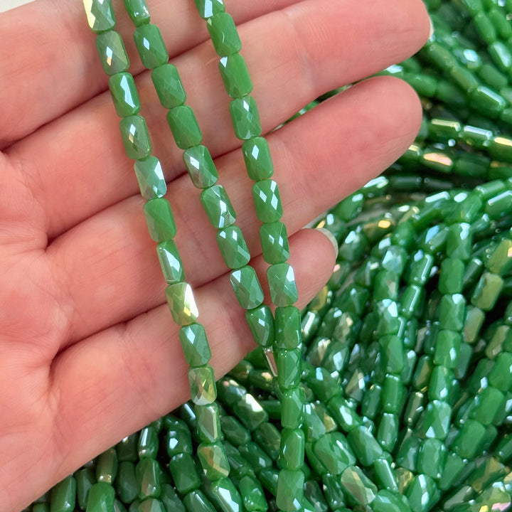 Faceted Baguette Crystal Glass Beads – Jade Green AB, 7x4.5x3.5mm, Approx. 78–80 Beads, 54.5cm / 21.5" Strand