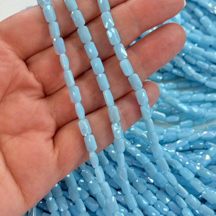 Faceted Baguette Crystal Glass Beads – Baby Blue AB, 7x4.5x3.5mm, Approx. 78–80 Beads, 54.5cm / 21.5" Strand