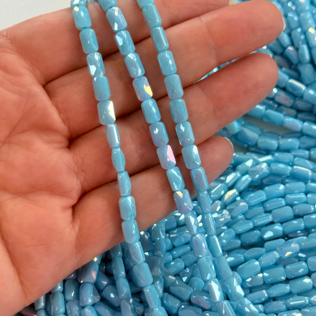 Faceted Baguette Crystal Glass Beads – Sky Blue AB, 7x4.5x3.5mm, Approx. 78–80 Beads, 54.5cm / 21.5" Strand
