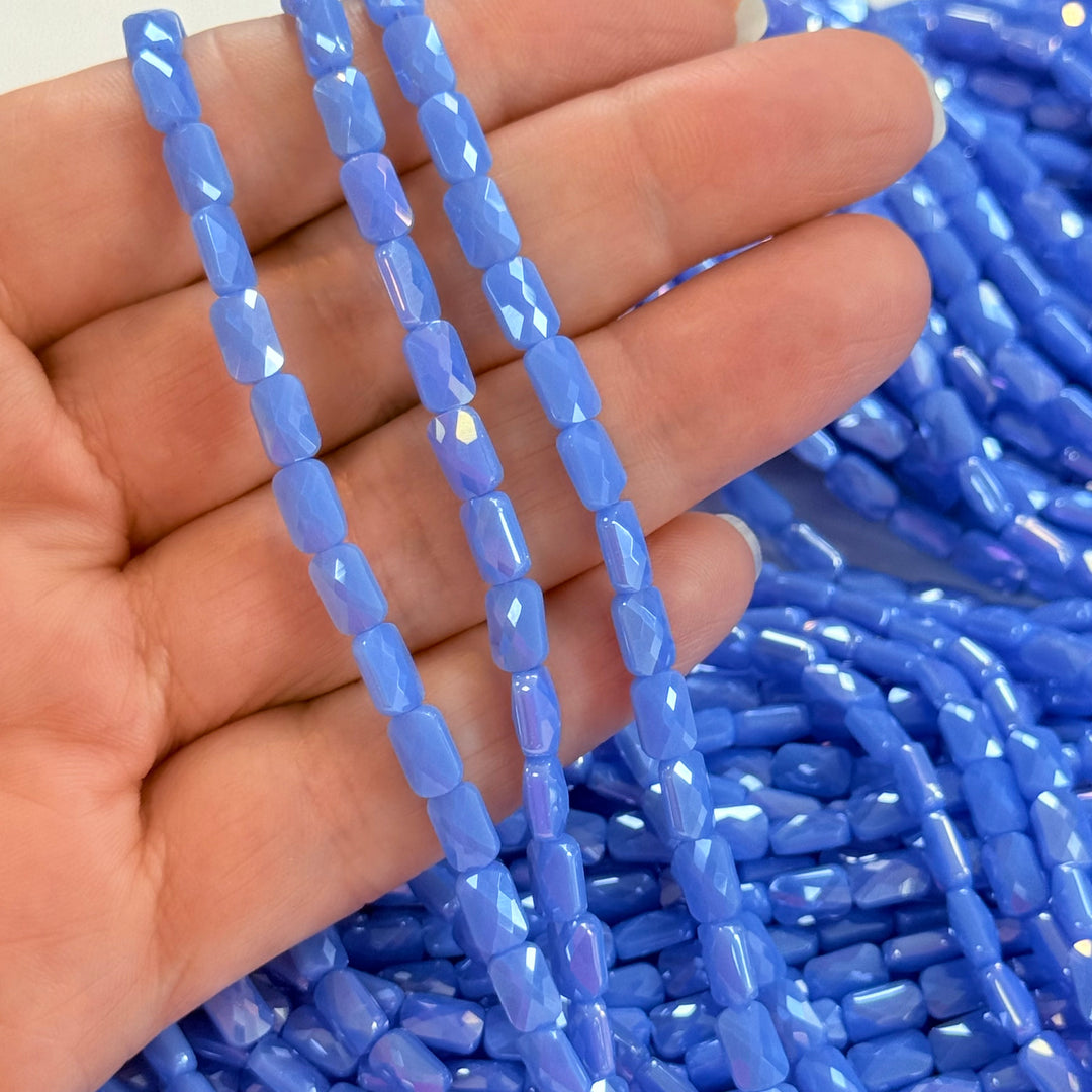 Faceted Baguette Crystal Glass Beads – Cornflower Blue AB, 7x4.5x3.5mm, Approx. 78–80 Beads, 54.5cm / 21.5" Strand