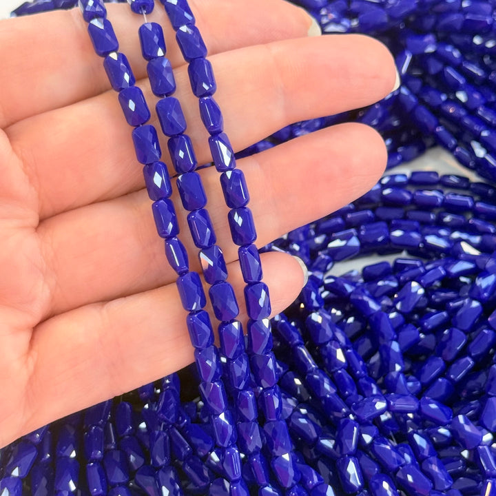 Faceted Baguette Crystal Glass Beads – Cobalt Blue AB, 7x4.5x3.5mm, Approx. 78–80 Beads, 54.5cm / 21.5" Strand