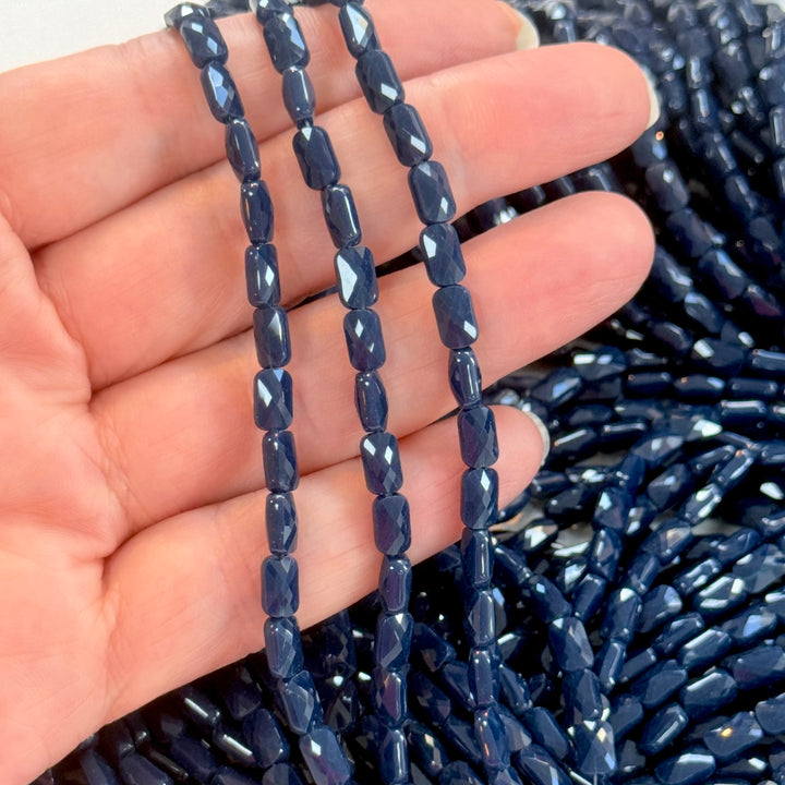 Faceted Baguette Crystal Glass Beads – Midnight Blue AB, 7x4.5x3.5mm, Approx. 78–80 Beads, 54.5cm / 21.5" Strand