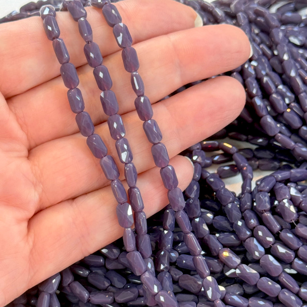 Faceted Baguette Crystal Glass Beads – Dusty Mauve AB, 7x4.5x3.5mm, Approx. 78–80 Beads, 54.5cm / 21.5" Strand