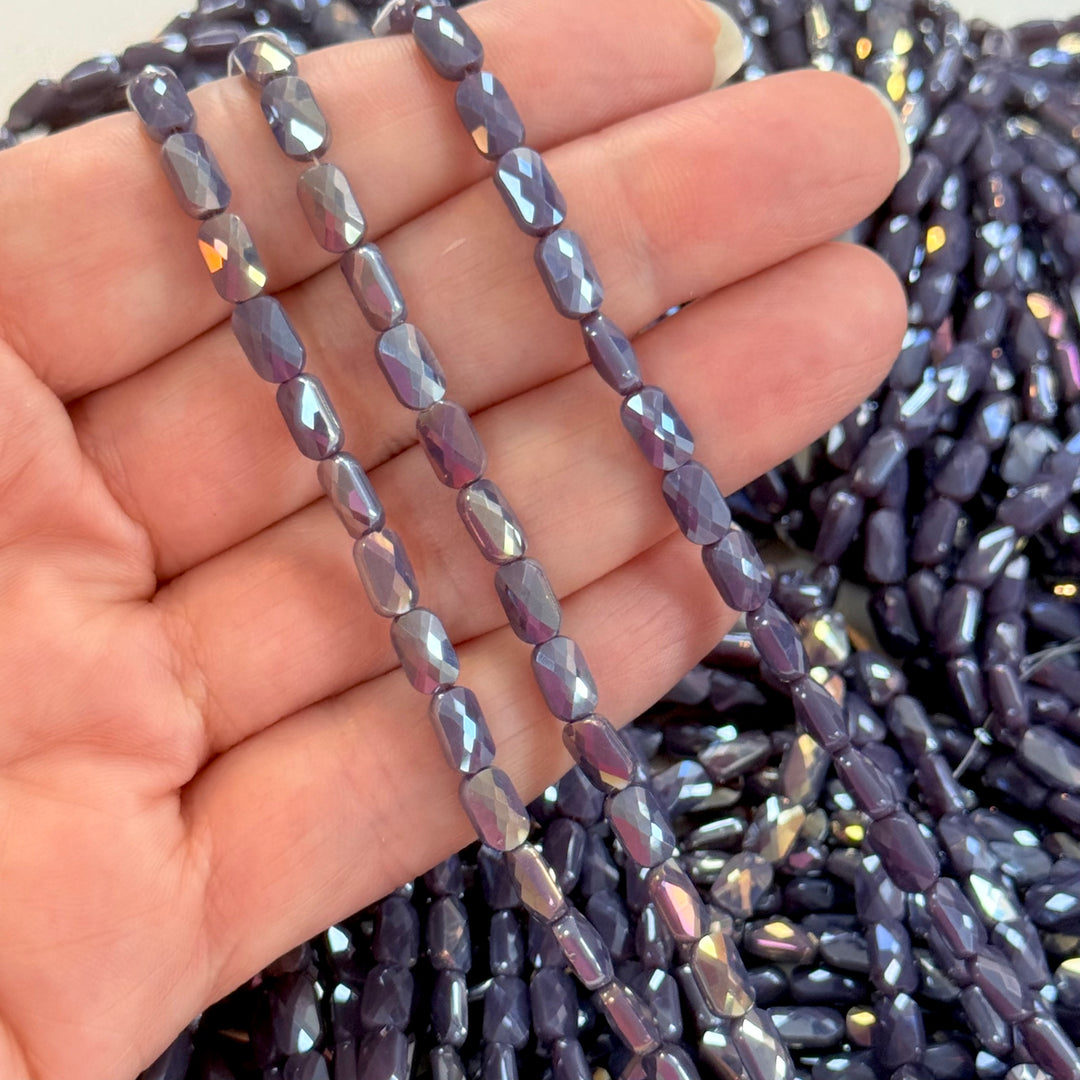 Faceted Baguette Crystal Glass Beads – Smoky Lavender AB, 7x4.5x3.5mm, Approx. 78–80 Beads, 54.5cm / 21.5" Strand