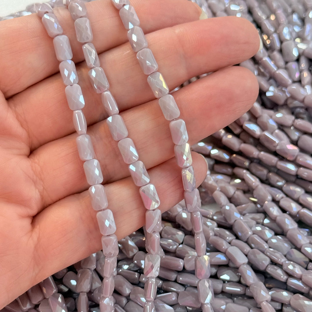 Faceted Baguette Crystal Glass Beads – Pearl Lilac AB, 7x4.5x3.5mm, Approx. 78–80 Beads, 54.5cm / 21.5" Strand