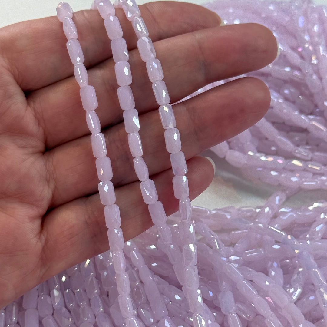 Faceted Baguette Crystal Glass Beads – Blush Lilac AB, 7x4.5x3.5mm, Approx. 78–80 Beads, 54.5cm / 21.5" Strand