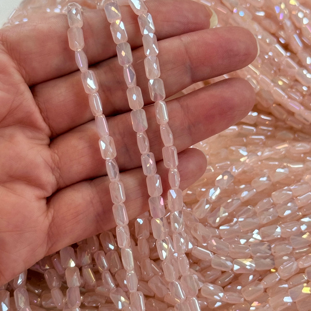 Faceted Baguette Crystal Glass Beads – Blush Peach AB, 7x4.5x3.5mm, Approx. 78–80 Beads, 54.5cm / 21.5" Strand