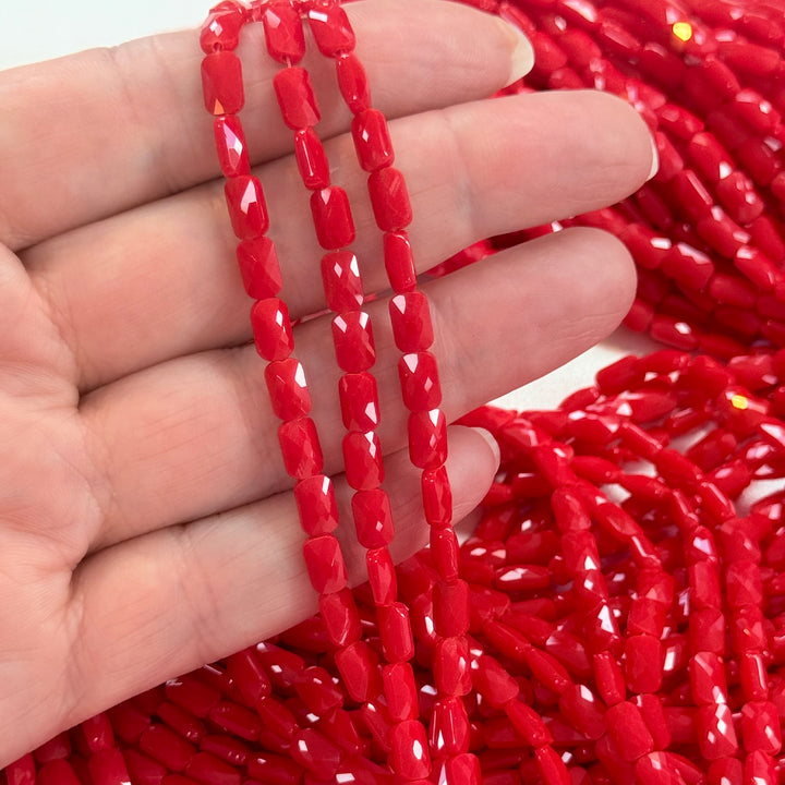 Faceted Baguette Crystal Glass Beads – Ruby Red, 7x4.5x3.5mm, Approx. 78–80 Beads, 54.5cm / 21.5" Strand