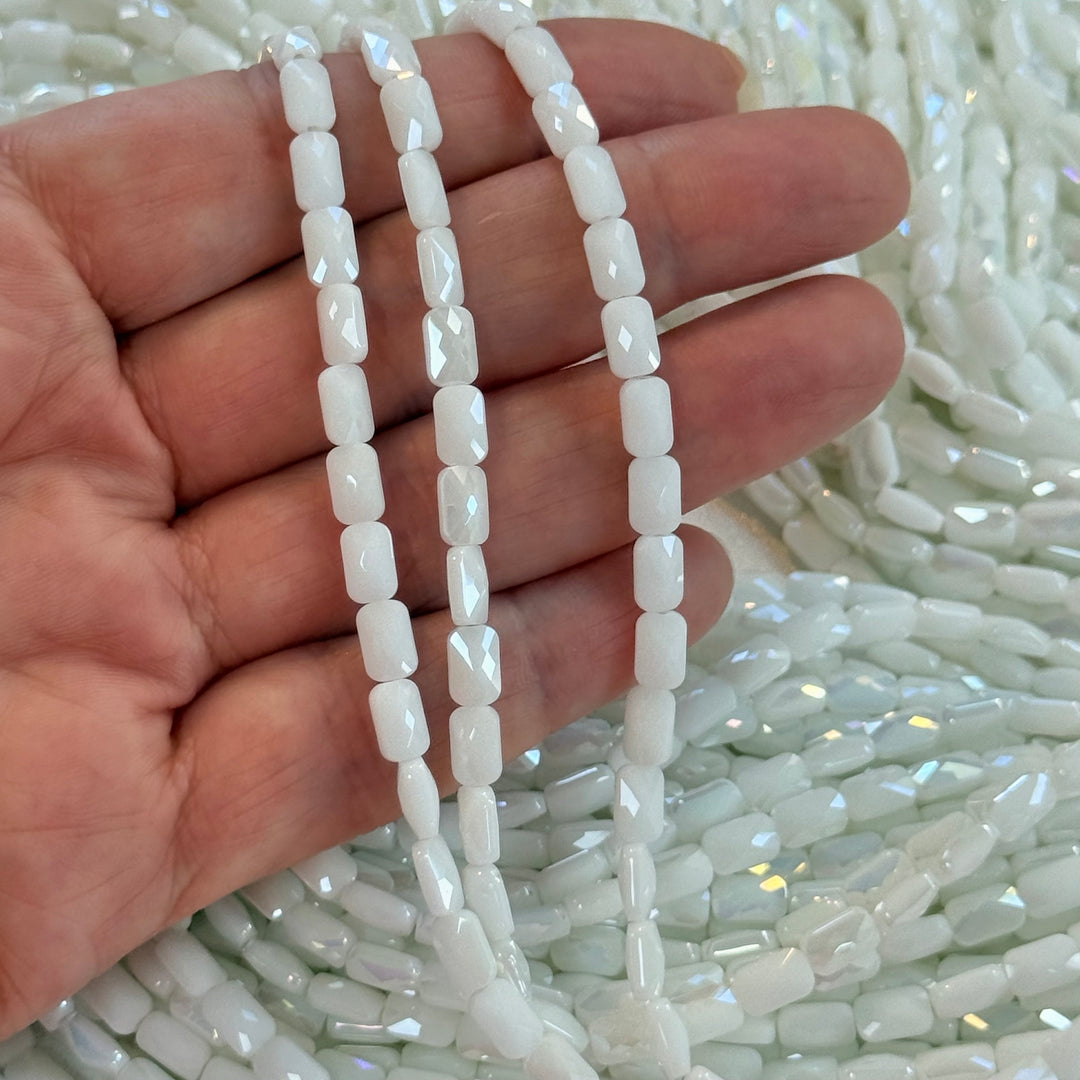 Faceted Baguette Crystal Glass Beads – Snow White, 7x4.5x3.5mm, Approx. 78–80 Beads, 54.5cm / 21.5" Strand