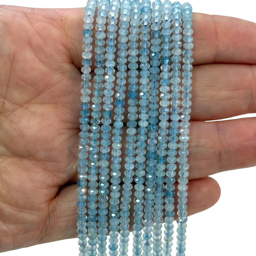 A Grade Faceted Aquamarine Rondelle Beads – 3x2mm, 38.5cm Strand