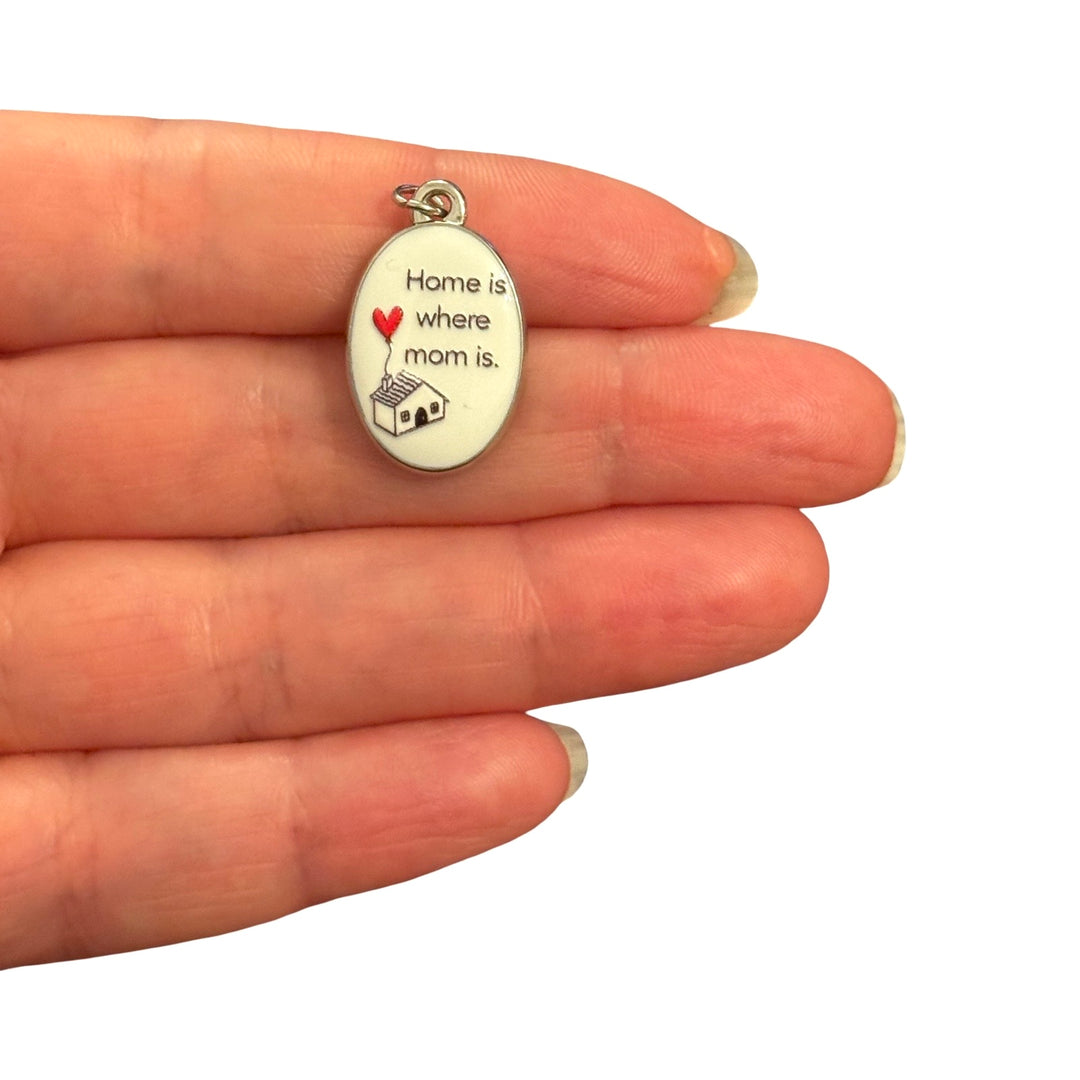 Waterproof Hypoallergenic Stainless Steel “Home Is Where Mom Is” Charm – 23x15mm