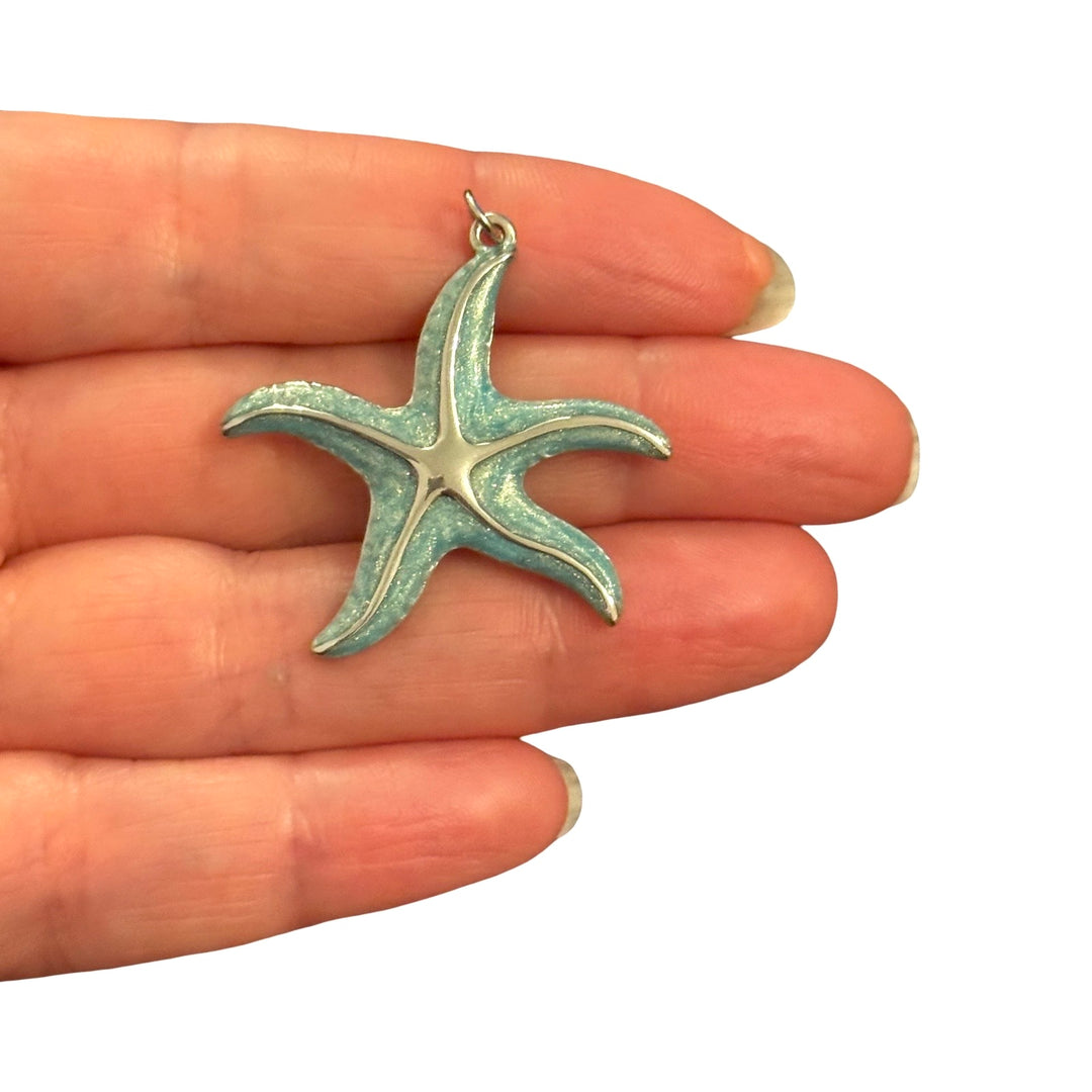 Waterproof Hypoallergenic Stainless Steel Turquoise Enamel Starfish Charm – 36x35mm