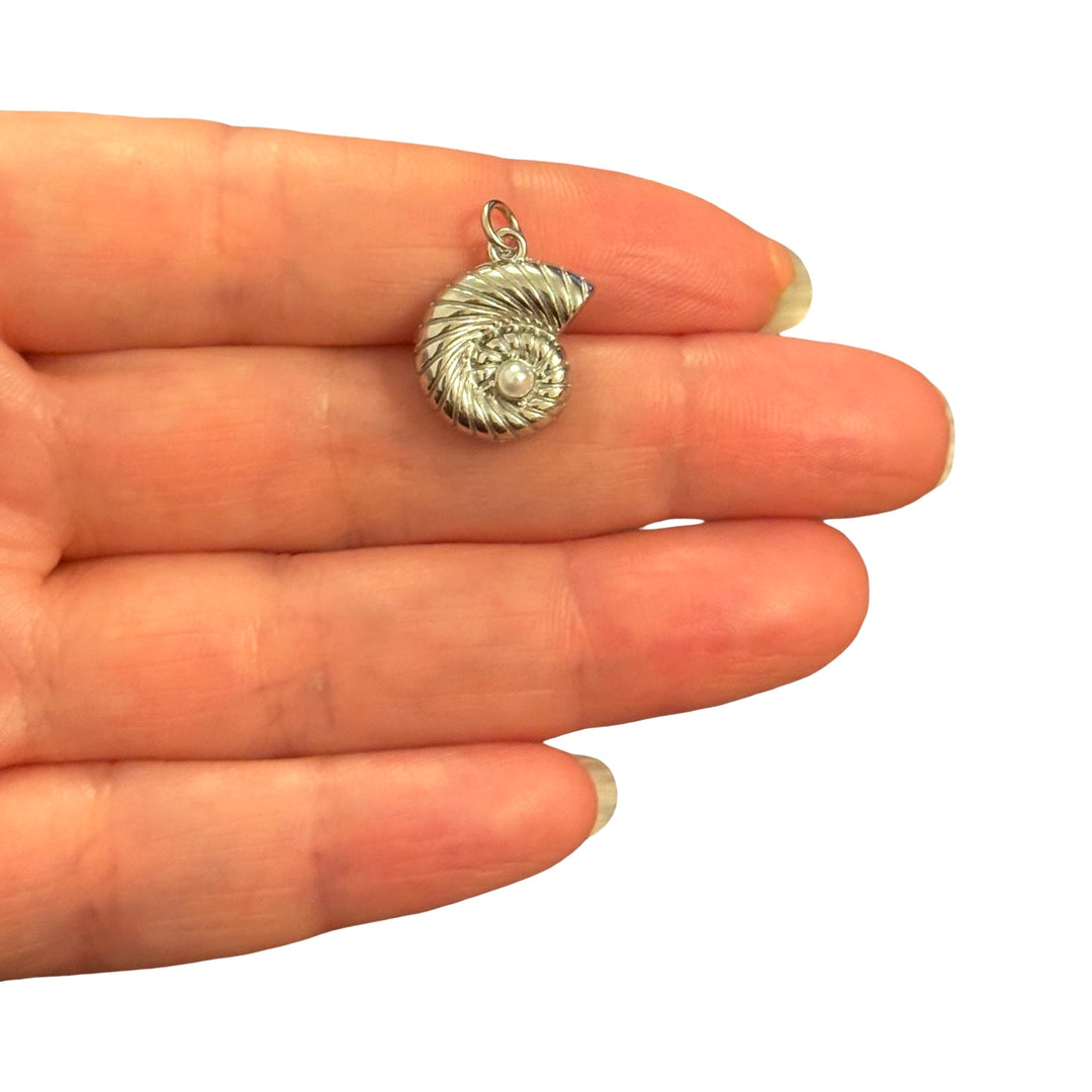 Waterproof Stainless Steel 3D Pearl Ammonite Shell Charm – 17x13x5mm