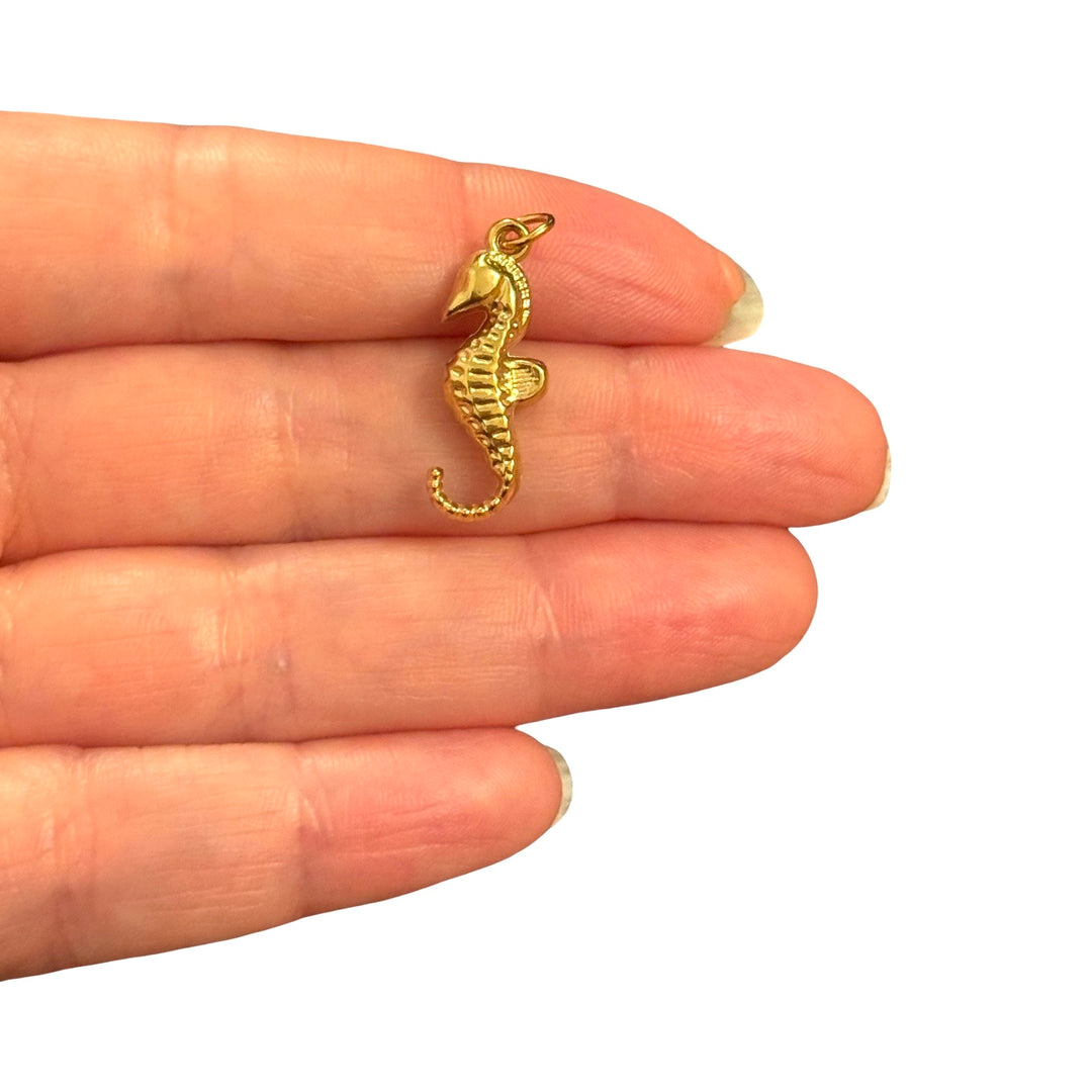 Waterproof 24Kt PVD Gold Plated Stainless Steel 3D Seahorse Charm – 24x10x4mm