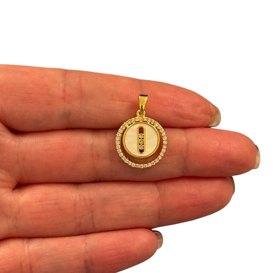 24Kt Gold Plated Stainless Steel CZ&amp;Mother Of Pearl Charm With Bail