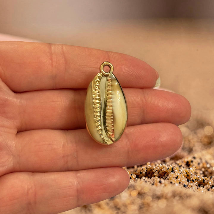24Kt Gold Plated Realistic Cowrie Shell Pendant, Natural Look Shell Charm, Gold Back, Large 32mm Jewellery Making Pendant