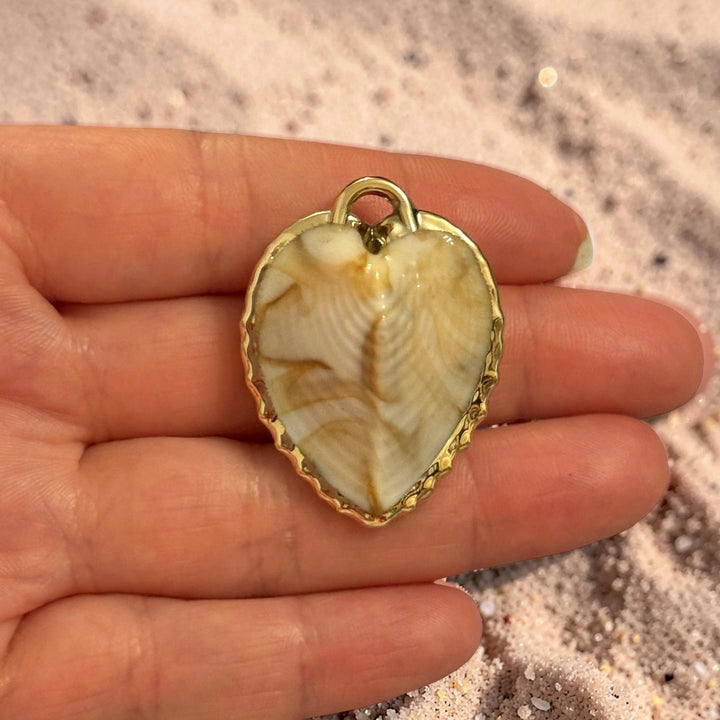 24Kt Gold Plated Heart Shell Pendant, Realistic Sea Shell Charm, Large Natural Look Shell Pendant, Gold Back Jewellery Charm 38mm