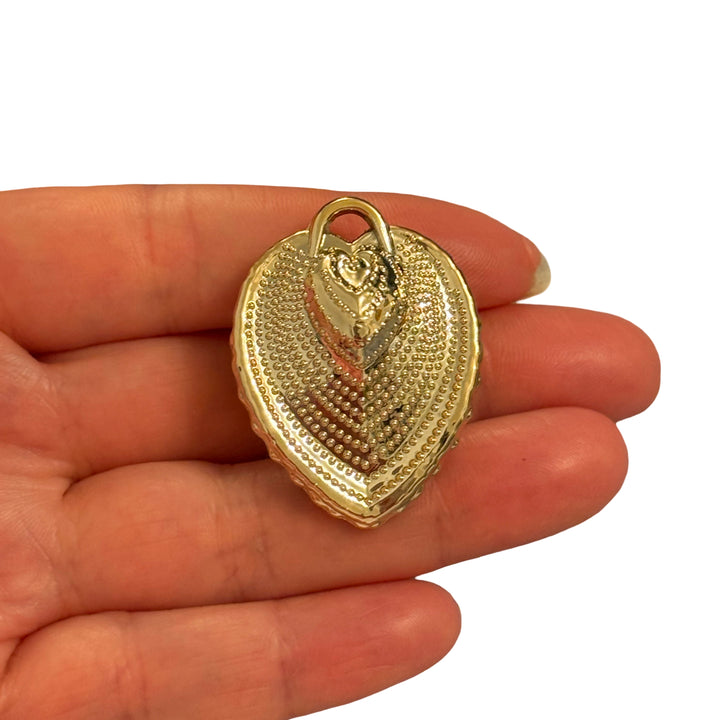 24Kt Gold Plated Heart Shell Pendant, Realistic Sea Shell Charm, Large Natural Look Shell Pendant, Gold Back Jewellery Charm 38mm