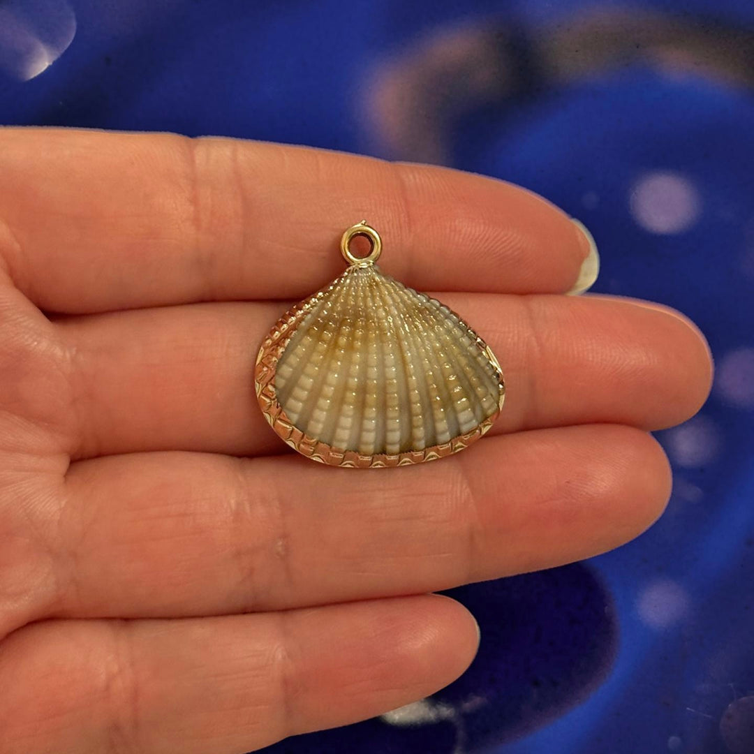 24Kt Gold Plated Scallop Shell Pendant, Realistic Sea Shell Charm, Natural Look Shell Pendant, Gold Back Charm 27mm