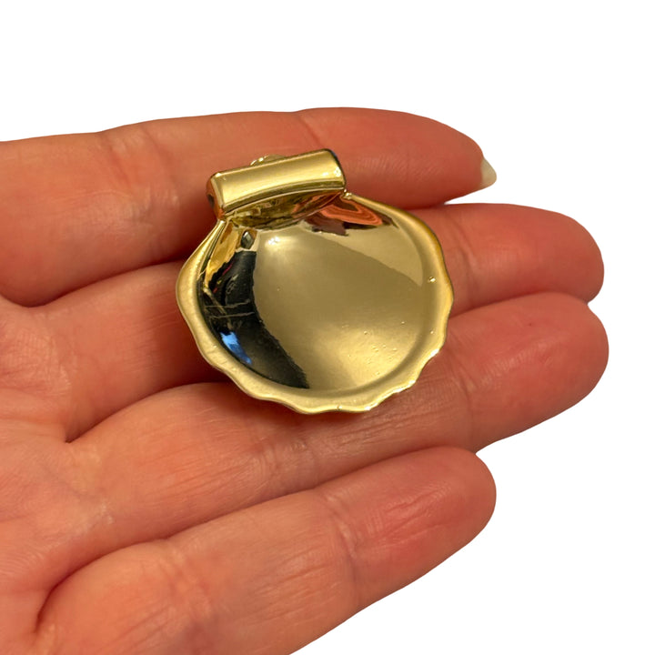 24Kt Gold Plated Scallop Shell Pendant, Side Hole Shell Charm, Realistic Sea Shell Pendant, Gold Back Shell Charm 32mm