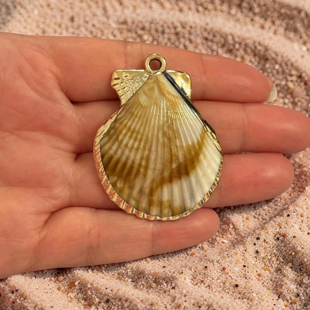 24Kt Gold Plated Large Scallop Shell Pendant, Realistic Sea Shell Charm, Statement Shell Pendant, Gold Back Charm 50mm