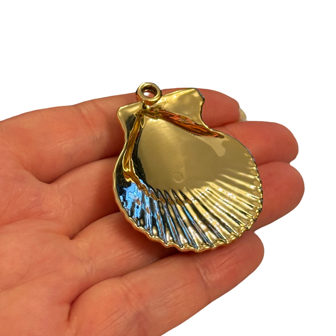 24Kt Gold Plated Large Scallop Shell Pendant, Realistic Sea Shell Charm, Statement Shell Pendant, Gold Back Charm 50mm