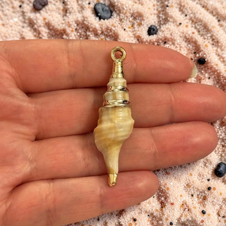 24Kt Gold Plated Spiral Shell Pendant, Long Conch Shell Charm, Nautical Sea Shell Pendant, Statement Beach Charm 50mm