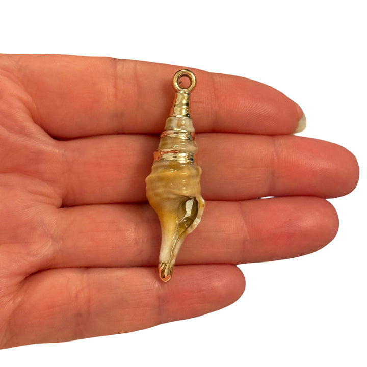 24Kt Gold Plated Spiral Shell Pendant, Long Conch Shell Charm, Nautical Sea Shell Pendant, Statement Beach Charm 50mm