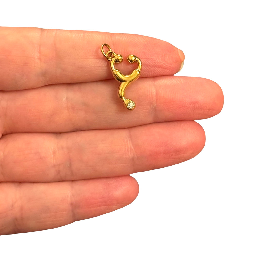 Waterproof 24Kt PVD Gold Plated Stainless Steel 3D Stethoscope Charm – 20x11mm