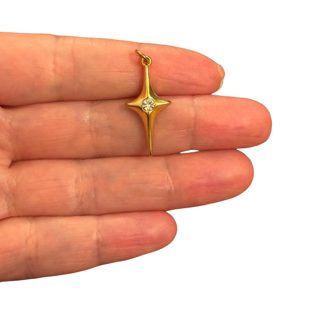 Waterproof 24Kt PVD Gold Plated Stainless Steel Crystal North Star Charm – 27x12mm