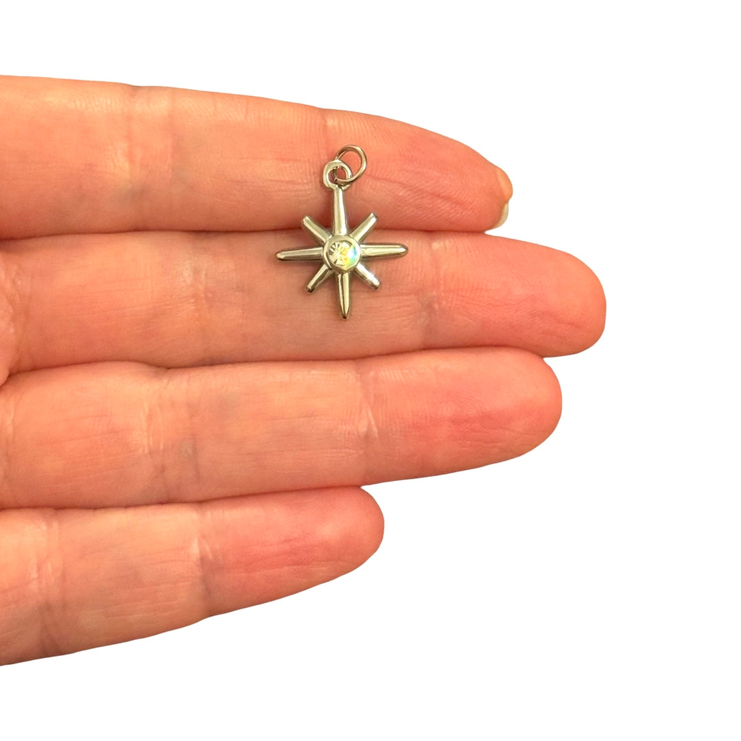 Waterproof Hypoallergenic Stainless Steel Crystal Starburst Charm – 19x16.5mm