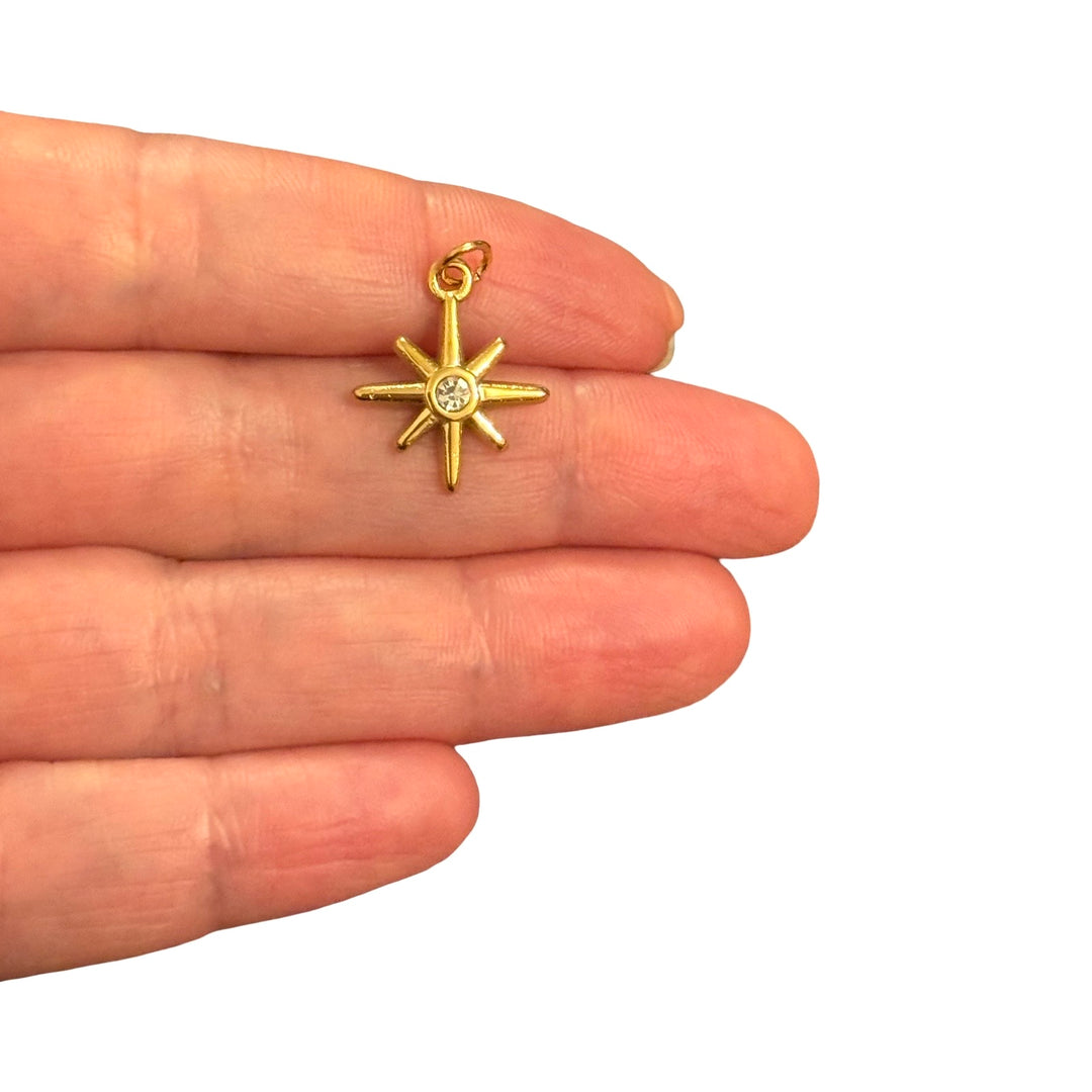 Waterproof 24Kt PVD Gold Plated Stainless Steel Crystal Starburst Charm – 19x16.5mm