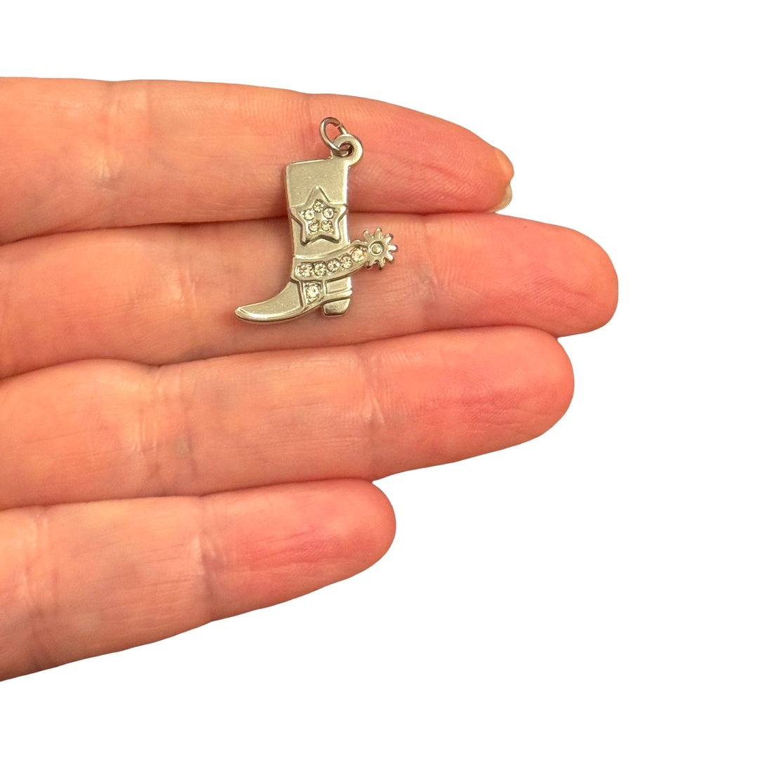 Waterproof Hypoallergenic Stainless Steel Crystal Cowboy Boot Charm – 20x20mm