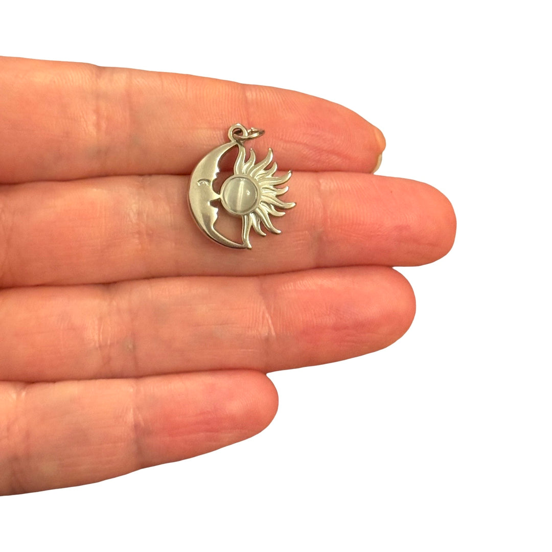Waterproof Hypoallergenic Stainless Steel Pearl Sun &amp; Moon Charm – 19x17mm