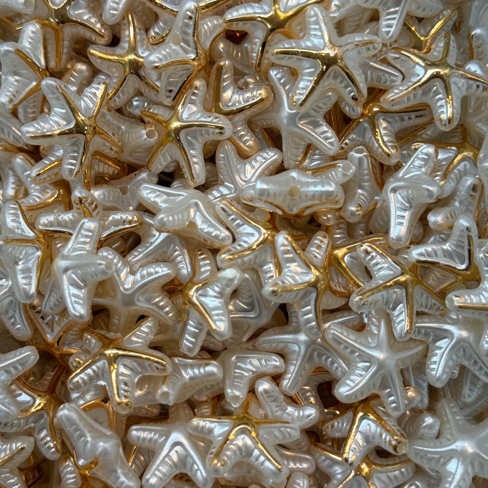 Chunky Pearl & Gold 3D Starfish Acrylic Beads – 50g Pack (~60 pcs)
