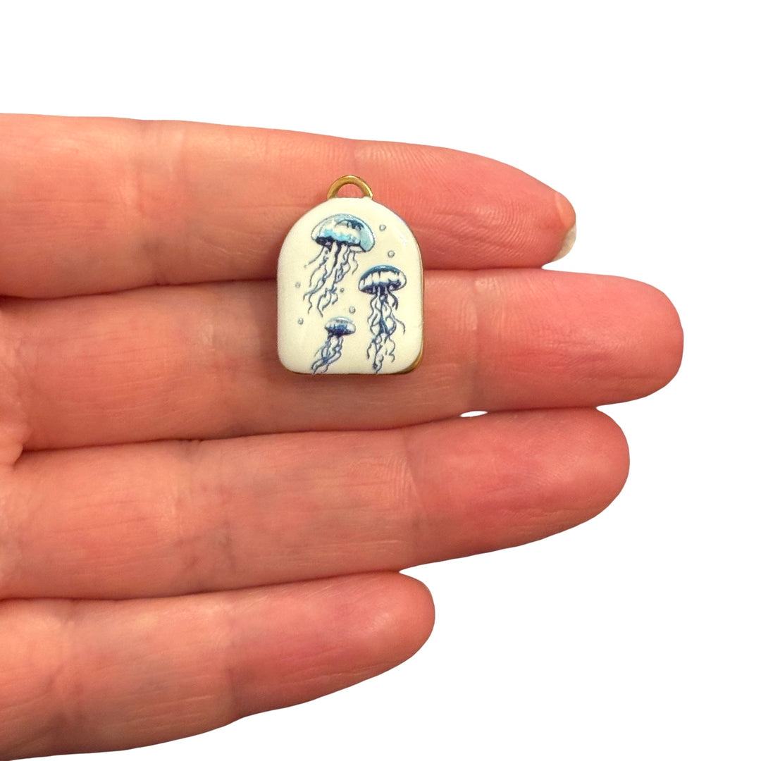 Waterproof 24Kt PVD Gold Plated Stainless Steel Jellyfish Enamel Charm – Double-Sided, 21x16mm