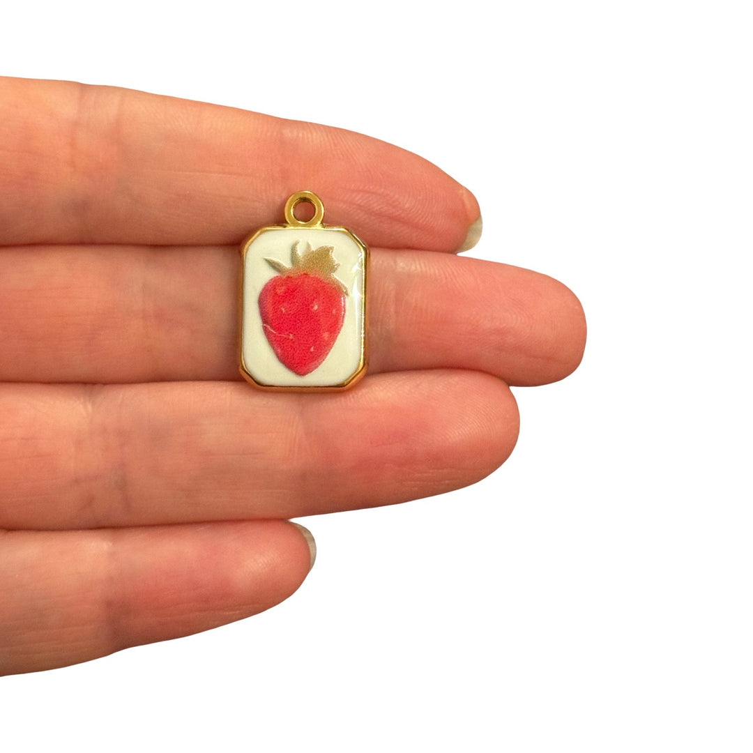 Weihnachtsmann-Charm, vergoldetes und emailliertes CZ-Mikropflaster und Rubin-CZ-Goldbügel