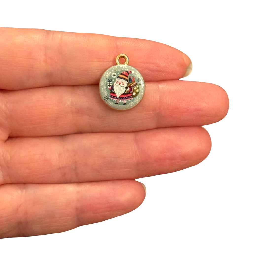 24Kt Gold Plated Christmas Santa Double Sided Round Charm – 18x15mm