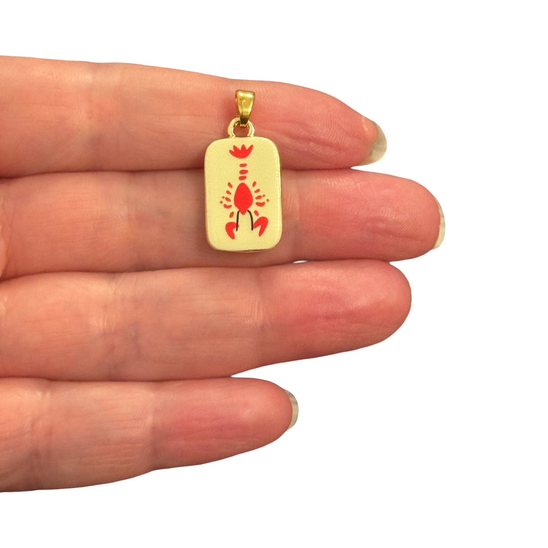 24Kt Gold Plated Red Lobster Double Sided Enamel Pendant – 26x12mm