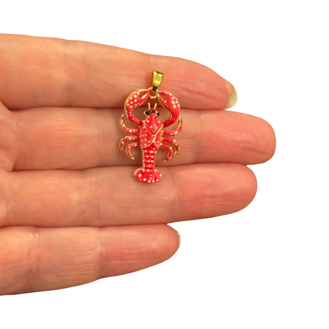 24Kt Gold Plated Red Lobster Enamel Pendant – 30x16mm