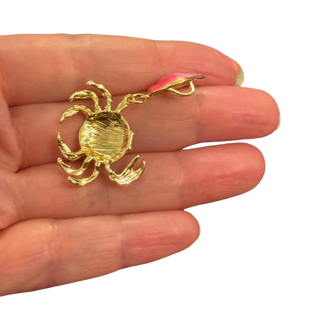 24Kt Gold Plated Pink Crab Enamel Pendant – 45x32mm