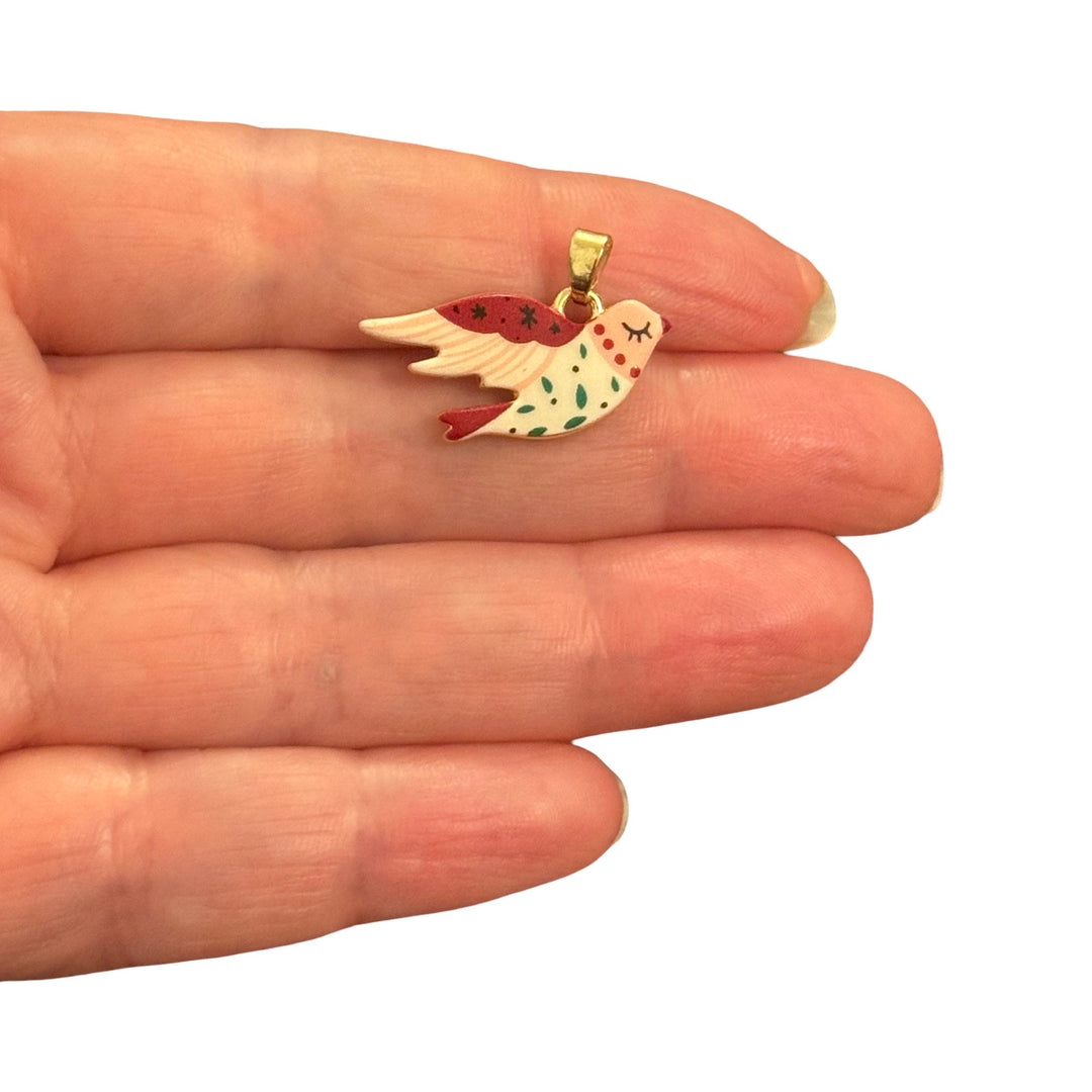 24Kt Gold Plated Flying Bird Double Sided Enamel Pendant – 18x25mm
