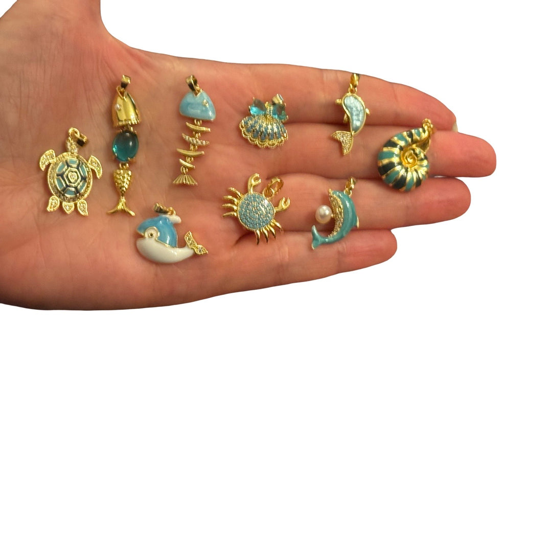 24Kt Gold Plated Turquoise CZ Crab Pendant – 22x22mm