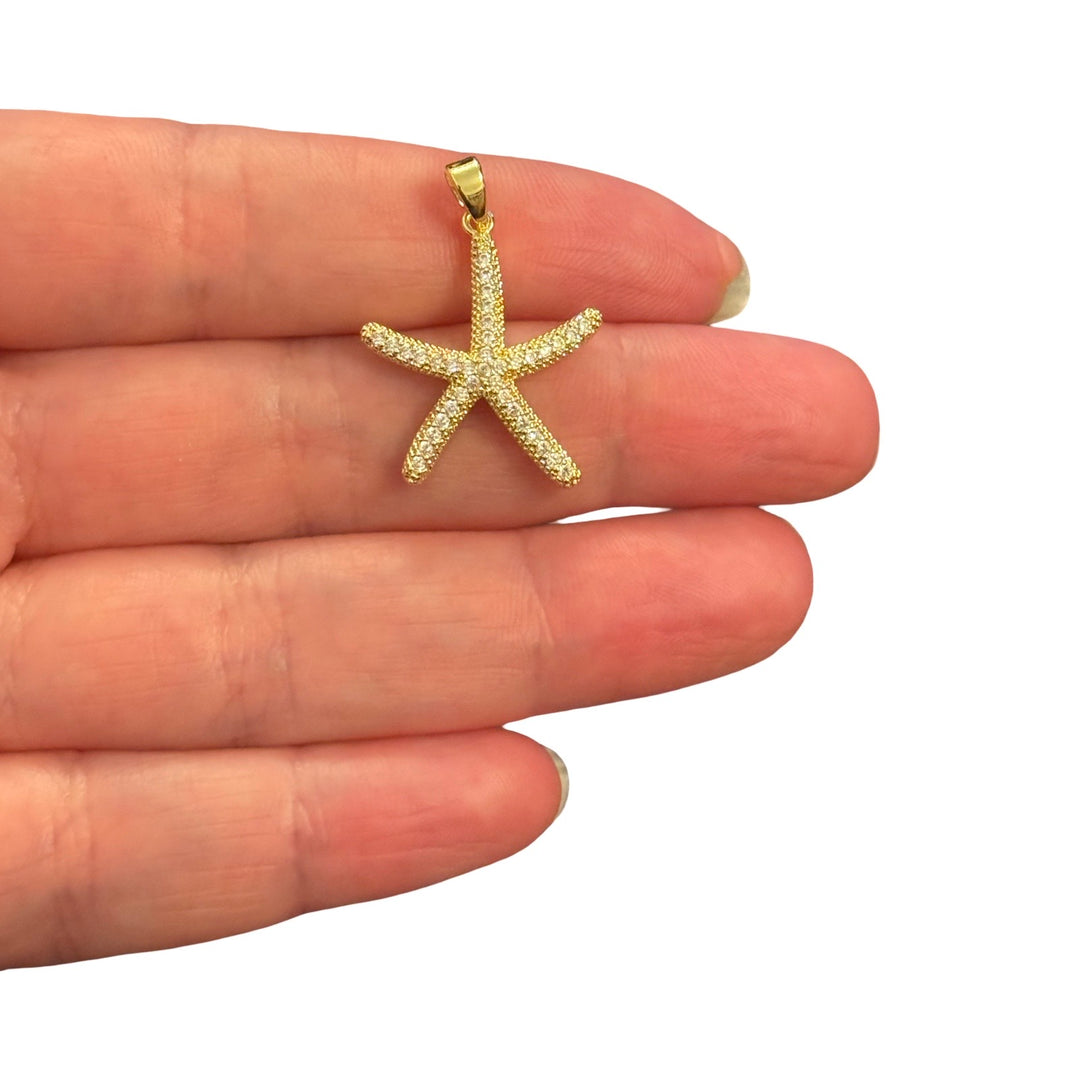 24Kt Gold Plated CZ Starfish Pendant – 27x19mm